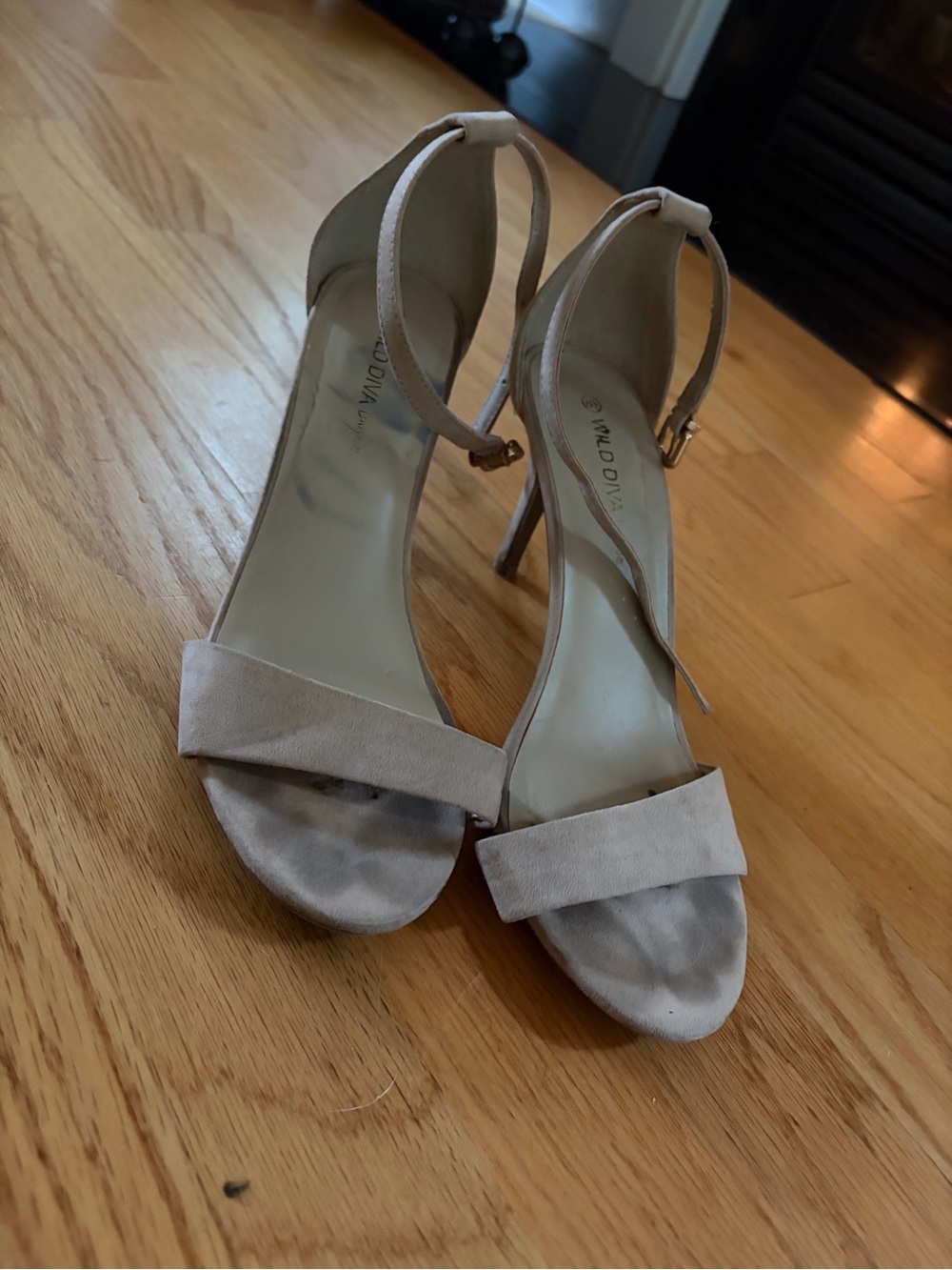 Enzo Angiolini Light Beige Suede Open-Toe Ankle Strap Heels